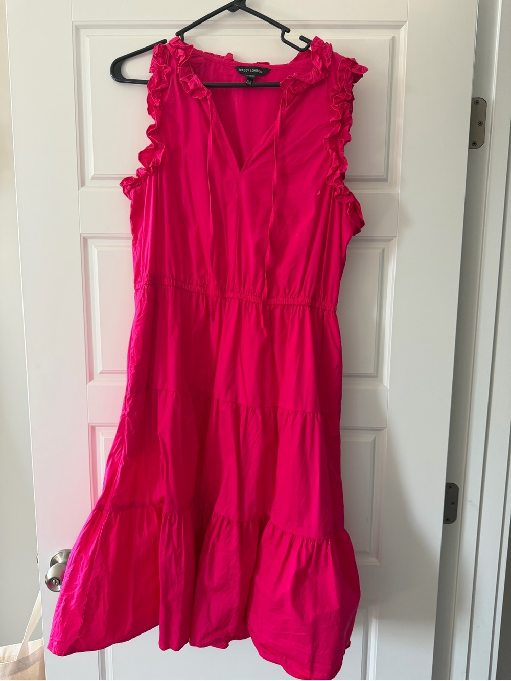 Maggy London Hot Pink Ruffle-Tier Midi Dress